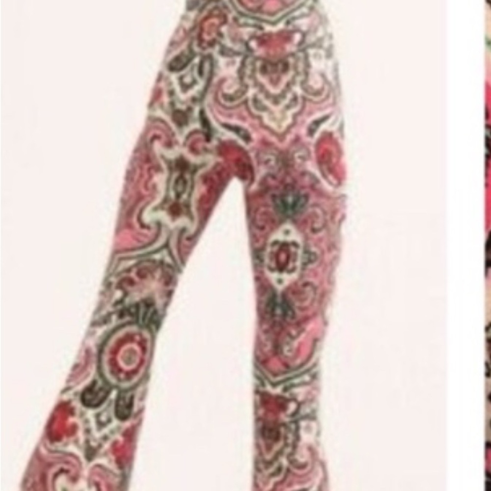 FP pink paisley high waist flare pant, XS,